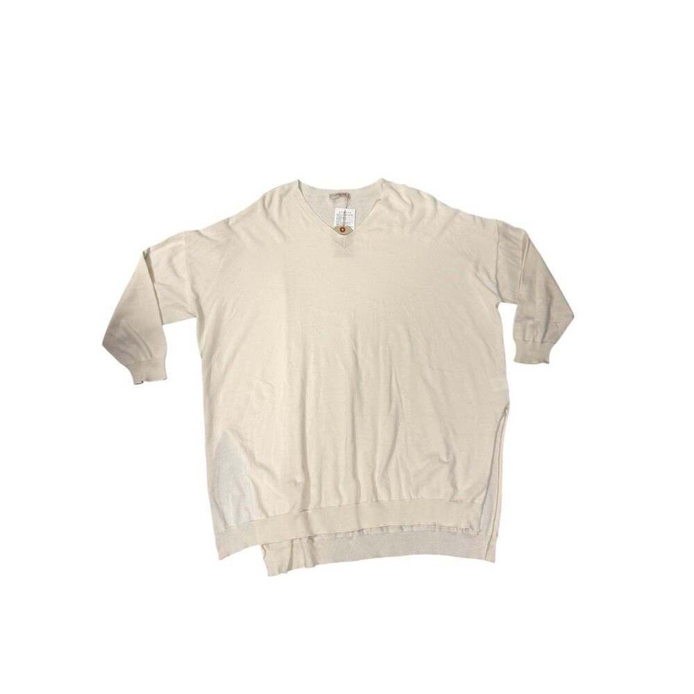 Ichi Antiquites Top Womens O/S Cream Long Knit Oversized Minimalist‎ Lagenlook